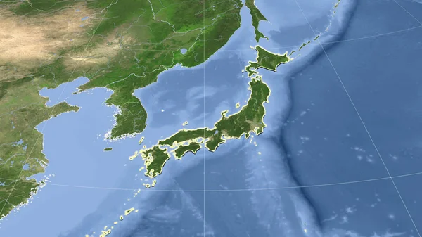 Japan Zijn Buurt Ver Schuin Perspectief Vorm Geschetst Satellietbeelden — Stockfoto