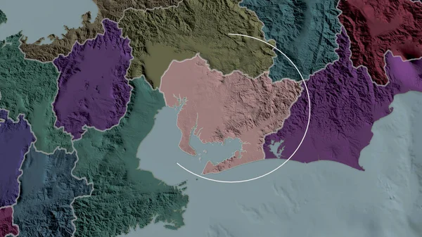 Aichi - prefecture of Japan zoomed and highlighted. Colored and bumped map of the administrative division. 3D rendering