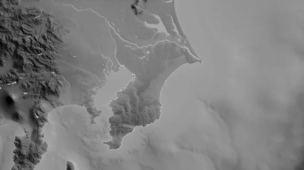 日本の千葉県 湖や川とグレースケールの地図 形状は その国の領域に対して概説 3Dレンダリング — ストック写真