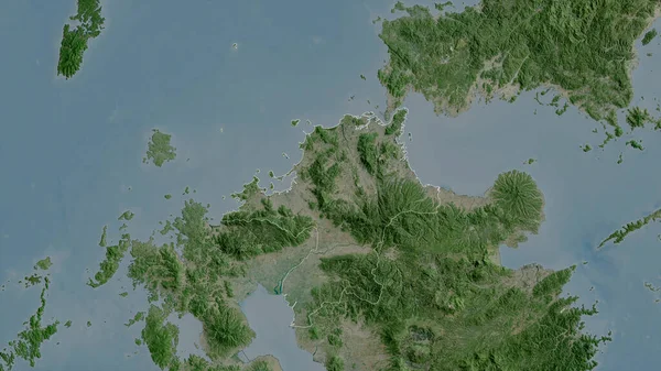 Fukuoka Präfektur Von Japan Satellitenbilder Umrissen Gegen Das Land Rendering — Stockfoto