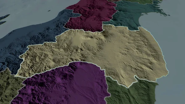 Fukushima Prefectura Japón Acercó Destacó Con Capital Mapa Coloreado Tocado — Foto de Stock