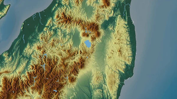 日本福岛县福岛五彩斑斓的湖泊和河流 形状与它的国家相对应 3D渲染 — 图库照片