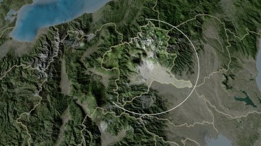 Gunma - Japon bölgesi yakınlaştırıldı ve ön plana çıkarıldı. Uydu görüntüleri. 3B görüntüleme