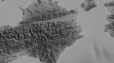 Tokushima, Japonya ili. Gölleri ve nehirleri olan gri tonlu bir harita. Ülke alanına göre şekillendirilmiş. 3B görüntüleme