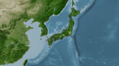 Uydu B haritasında Japonya bölgesi stereografik projeksiyonda - koyu parlak çizgili raster tabakalarının ham bileşimi