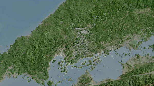 Hiroshima, prefecture of Japan. Satellite imagery. Shape outlined against its country area. 3D rendering