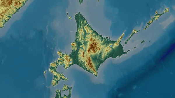 Hokkaido Japán Áramköre Színes Dombormű Tavakkal Folyókkal Alakzat Körvonalazódik Ország — Stock Fotó