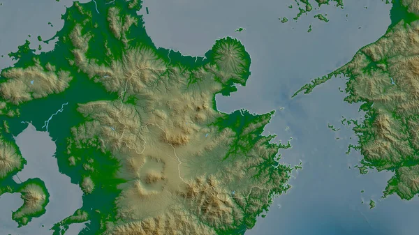 日本の大分県 湖や川と色シェーダーデータ 形状は その国の領域に対して概説 3Dレンダリング — ストック写真