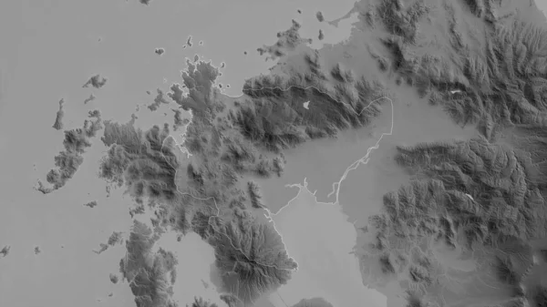 日本佐贺县Saga 有湖泊和河流的灰度地图 形状与它的国家相对应 3D渲染 — 图库照片