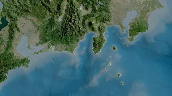 Shizuoka Prefectuur Van Japan Satellietbeelden Vorm Geschetst Tegen Zijn Landelijk — Stockfoto