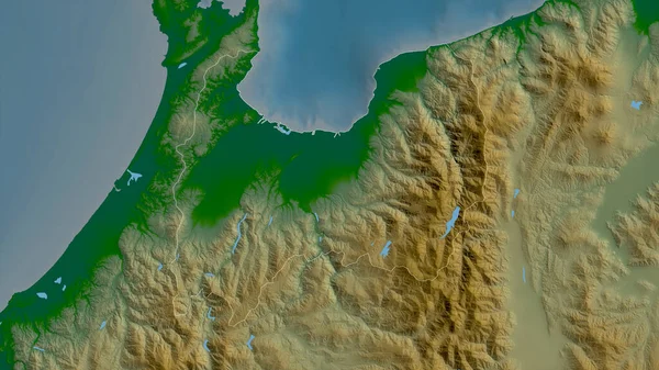 日本的县府 湖泊和河流的彩色阴影数据 形状与它的国家相对应 3D渲染 — 图库照片