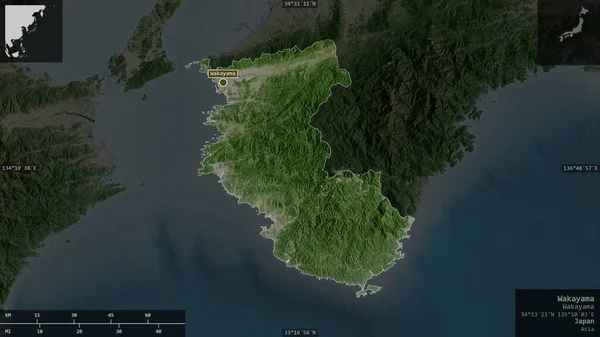 Вакаяма Префектура Японії Супутникові Знімки Форма Представлена Проти Своєї Країни — стокове фото
