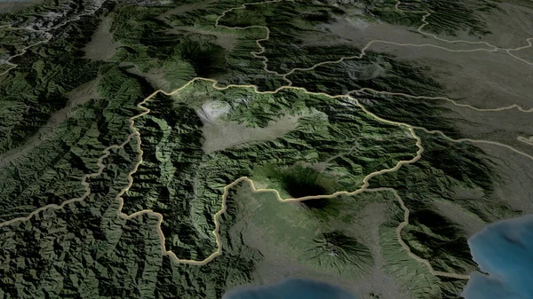 山梨県 日本の県は拡大し 首都で強調表示されました 衛星画像 3Dレンダリング — ストック写真
