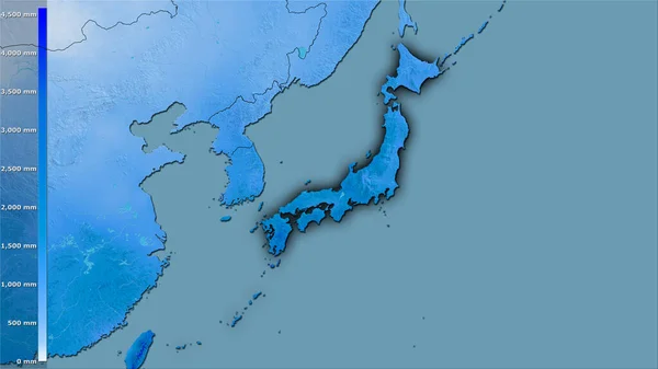 Roczne Opady Atmosferyczne Obszarze Japonii Projekcji Stereograficznej Legendą Surowa Kompozycja — Zdjęcie stockowe