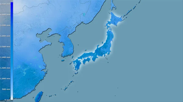 Ετήσια Βροχόπτωση Στην Περιοχή Της Ιαπωνίας Στην Στερεογραφική Προβολή Θρύλο — Φωτογραφία Αρχείου