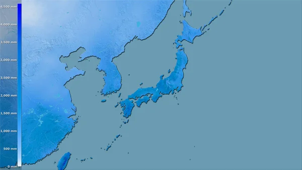 Ετήσια Βροχόπτωση Στην Περιοχή Της Ιαπωνίας Στην Στερεογραφική Προβολή Θρύλο — Φωτογραφία Αρχείου