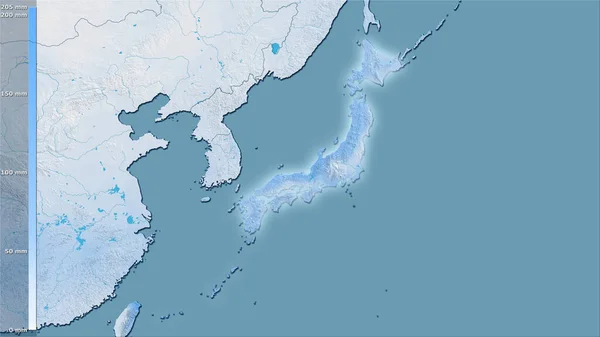 Opady Najsuchszych Miesięcy Obszarze Japonii Projekcji Stereograficznej Legendą Surowa Kompozycja — Zdjęcie stockowe