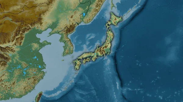 Stereografik Projeksiyondaki Topoğrafik Yardım Haritasında Japonya Bölgesi Koyu Parlak Dış — Stok fotoğraf