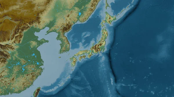 立体投影地形图上的日本地区 栅格层的原始组成 — 图库照片