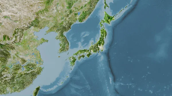 Zone Japon Sur Satellite Une Carte Dans Projection Stéréographique Composition — Photo