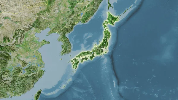 Obszar Japonii Mapie Satelitarnej Projekcji Stereograficznej Surowa Kompozycja Warstw Rastrowych — Zdjęcie stockowe