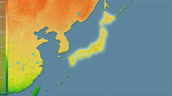 Μέση Ετήσια Διακύμανση Θερμοκρασίας Στην Περιοχή Της Ιαπωνίας Στην Στερεογραφική — Φωτογραφία Αρχείου
