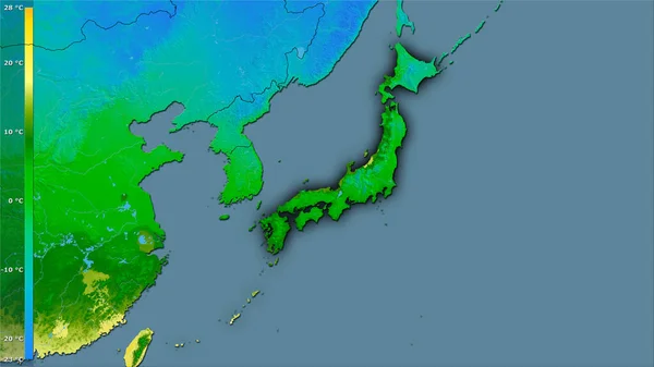 Gemiddelde Temperatuur Van Warmste Kwartaal Het Japanse Gebied Stereografische Projectie — Stockfoto