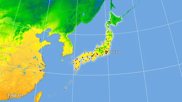Zone Japonaise Sur Carte Annuelle Des Températures Dans Projection Stéréographique — Photo