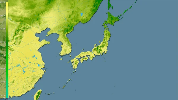 Maximumtemperatuur Van Warmste Maand Het Japanse Gebied Stereografische Projectie Met — Stockfoto