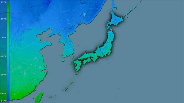 Ελάχιστη Θερμοκρασία Κρύου Μήνα Στην Περιοχή Της Ιαπωνίας Στην Στερεογραφική — Φωτογραφία Αρχείου