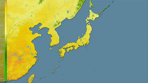 Μέση Θερμοκρασία Του Θερμότερου Τεταρτημορίου Στην Περιοχή Της Ιαπωνίας Στην — Φωτογραφία Αρχείου