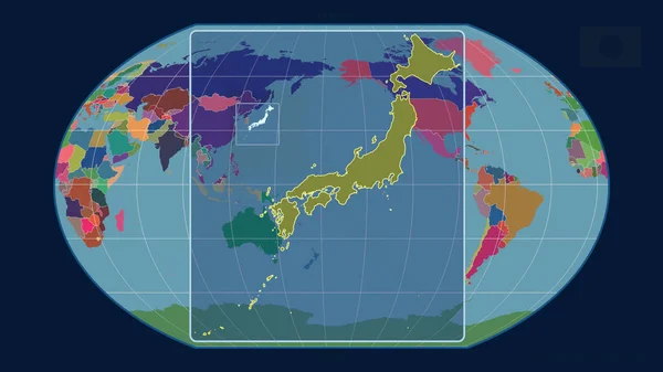 Japonya Nın Kavrayskiy Projeksiyonundaki Küresel Haritaya Karşı Perspektif Çizgileriyle Yakınlaştırılmış — Stok fotoğraf