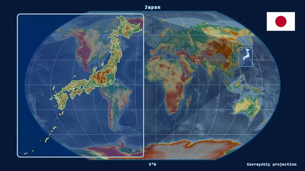 Vergrößerte Ansicht Von Japan Mit Perspektivischen Linien Gegen Eine Weltkarte — Stockfoto