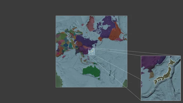 Rozszerzony Powiększony Obszar Japonii Wydobyty Mapy Świata Dużą Skalę Wiodącymi — Zdjęcie stockowe