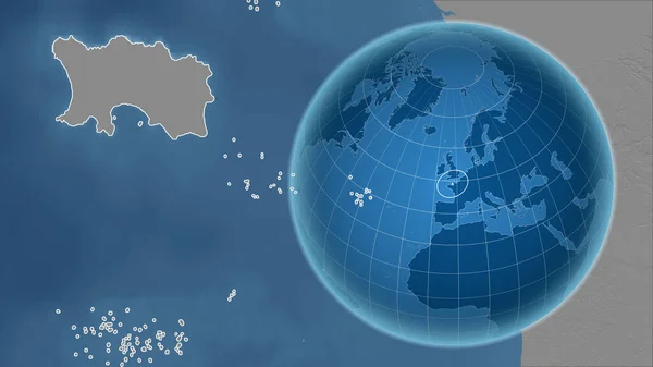 Jersey Globe Avec Forme Pays Contre Carte Zoomée Avec Son — Photo