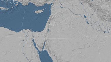 Jordan ve mahallesi. Uzak eğimli perspektif - özet yok. Gri tonlama yükseklik haritası