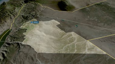 Amman - Ürdün vilayeti sermaye ile yakınlaştırıldı ve vurgulandı. Uydu görüntüleri. 3B görüntüleme