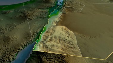 Akabe - Ürdün vilayeti yakınlaştırıldı ve altı çizildi. Ana fiziksel manzara özellikleri. 3B görüntüleme