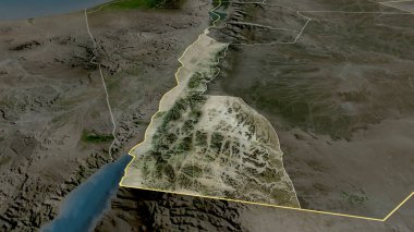 Akabe - Ürdün vilayeti yakınlaştırıldı ve altı çizildi. Uydu görüntüleri. 3B görüntüleme