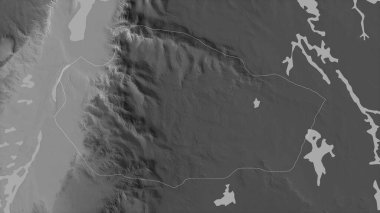 Tafilah, Ürdün vilayeti. Gölleri ve nehirleri olan gri tonlu bir harita. Ülke alanına göre şekillendirilmiş. 3B görüntüleme