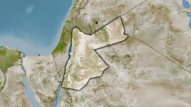 Uydudaki Ürdün bölgesi stereografik projeksiyondaki bir harita - koyu parlak çizgili raster tabakalarının ham bileşimi