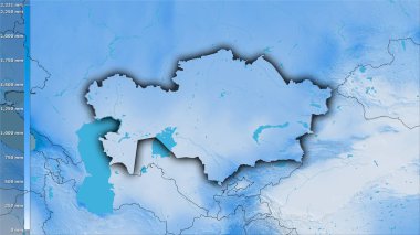 Efsanevi stereografik projeksiyonda Kazakistan bölgesinde yıllık yağış - koyu parlak çizgili raster tabakalarının ham bileşimi