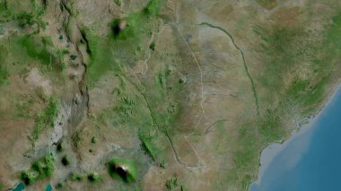 Kitui, Kenya ilçesi. Uydu görüntüleri. Ülke alanına göre şekillendirilmiş. 3B görüntüleme