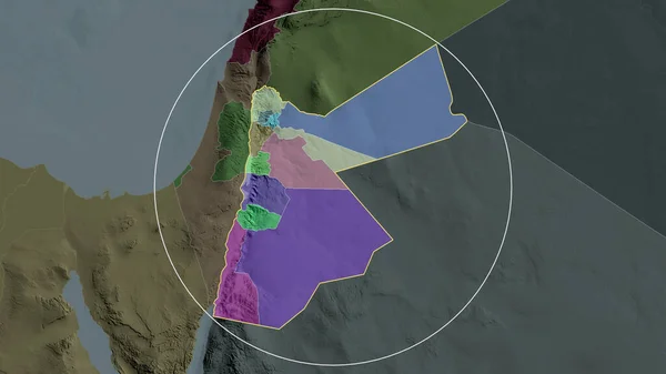 Jordan zoomed and circled. Colored and bumped map of the administrative division. 3D rendering