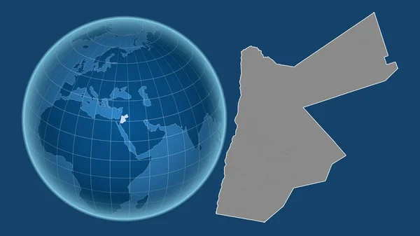 Jordanië Globe Met Vorm Van Het Land Tegen Gezoomde Kaart — Stockfoto