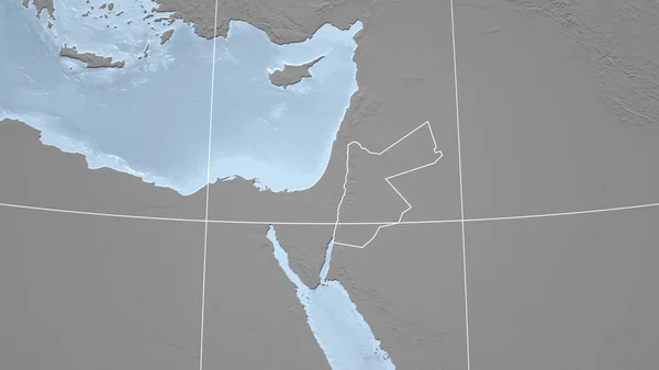 Jordanii Sąsiedztwo Odległa Perspektywa Zarysem Kraju Mapa Elewacji Skali Szarej — Zdjęcie stockowe