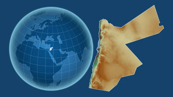 Jordánia Globe Ország Alakja Ellen Zoomolt Térkép Vázlatát Elszigetelt Kék — Stock Fotó