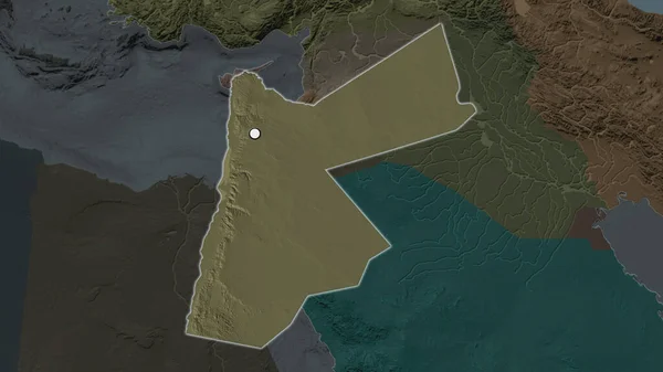 Het Gemarkeerde Gebied Van Jordanië Met Hoofdpunt Gedeukte Kaart Van — Stockfoto