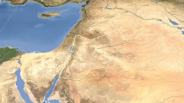 Jordan Och Dess Grannskap Avlägset Snedt Perspektiv Form Skisserat Satellitbilder — Stockfoto