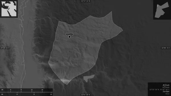 Ajlun Επαρχία Της Ιορδανίας Χάρτες Διαβαθμίσεων Του Γκρι Λίμνες Και — Φωτογραφία Αρχείου
